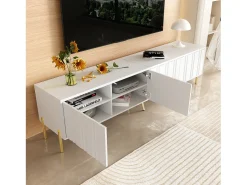Mueble TV L 190cm - 4 puertas y 8 estantes - estilo moderno - Blanco