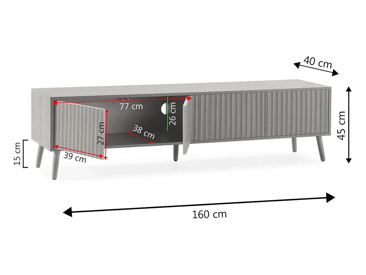 Mueble tv Lluvia 4 puertas color roble, 160 cm largo