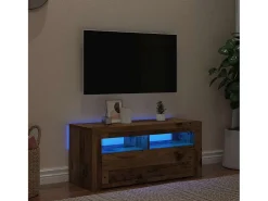 Mueble TV luces LED madera ingeniería envejecida 90x35x40 cm