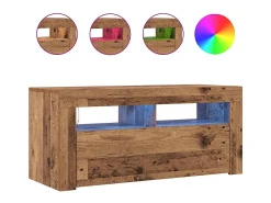 Mueble TV luces LED madera ingeniería envejecida 90x35x40 cm