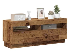 Mueble TV luces LED madera ingeniería envejecida 100x35x40 cm