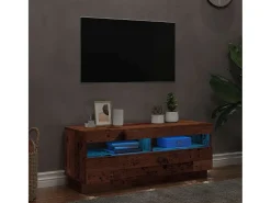 Mueble TV luces LED madera ingeniería envejecida 100x35x40 cm