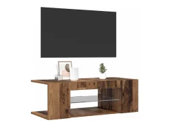 Mueble TV luces LED madera ingeniería envejecida 90x39x30 cm