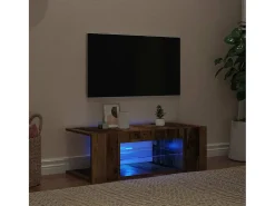 Mueble TV luces LED madera ingeniería envejecida 90x39x30 cm