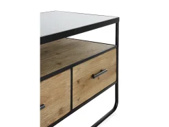 Mueble TV madera de abeto y hierro con encimera de cristal fumé