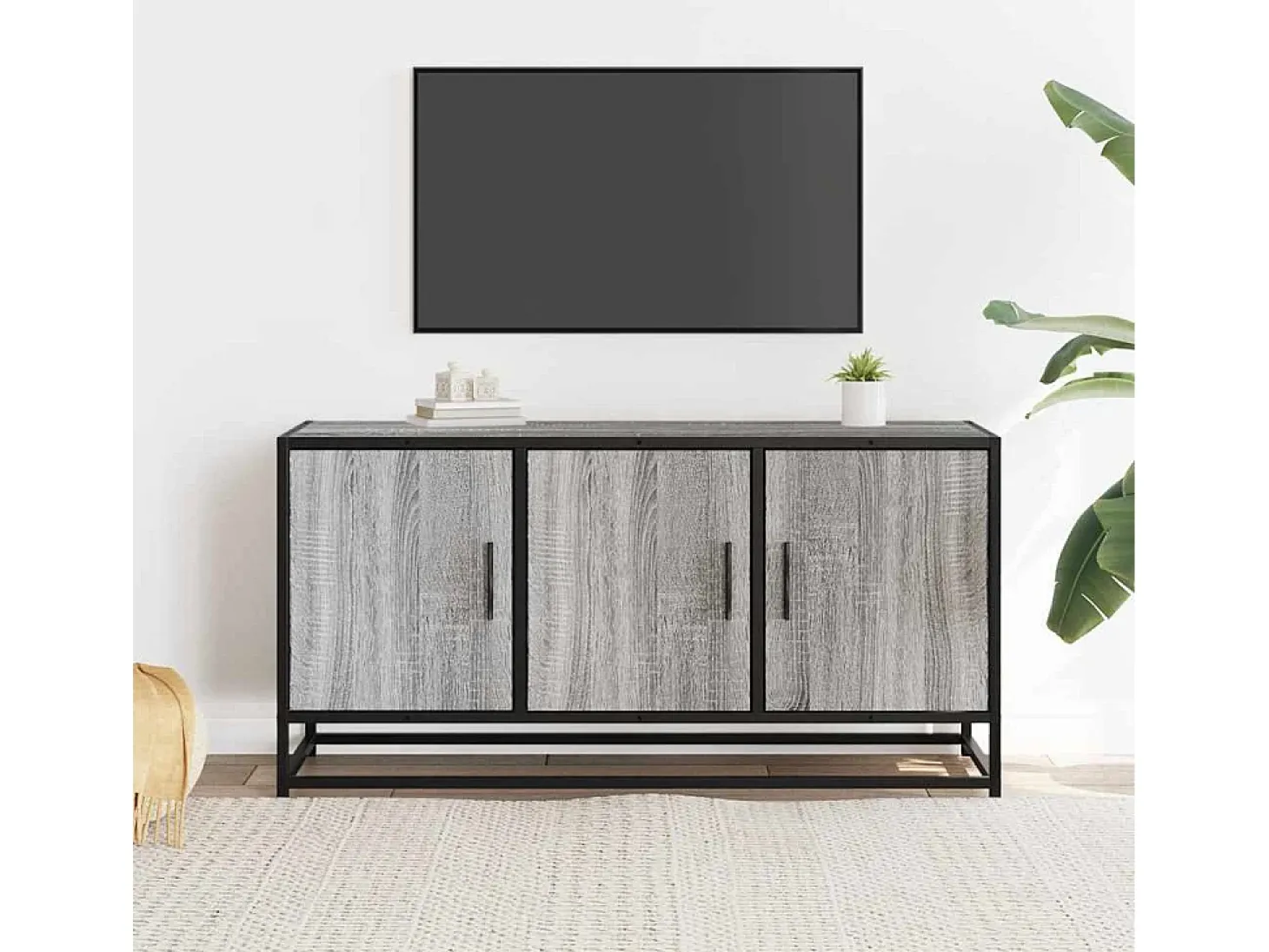 Mueble TV madera ingeniería y metal gris Sonoma 100x35x50 cm