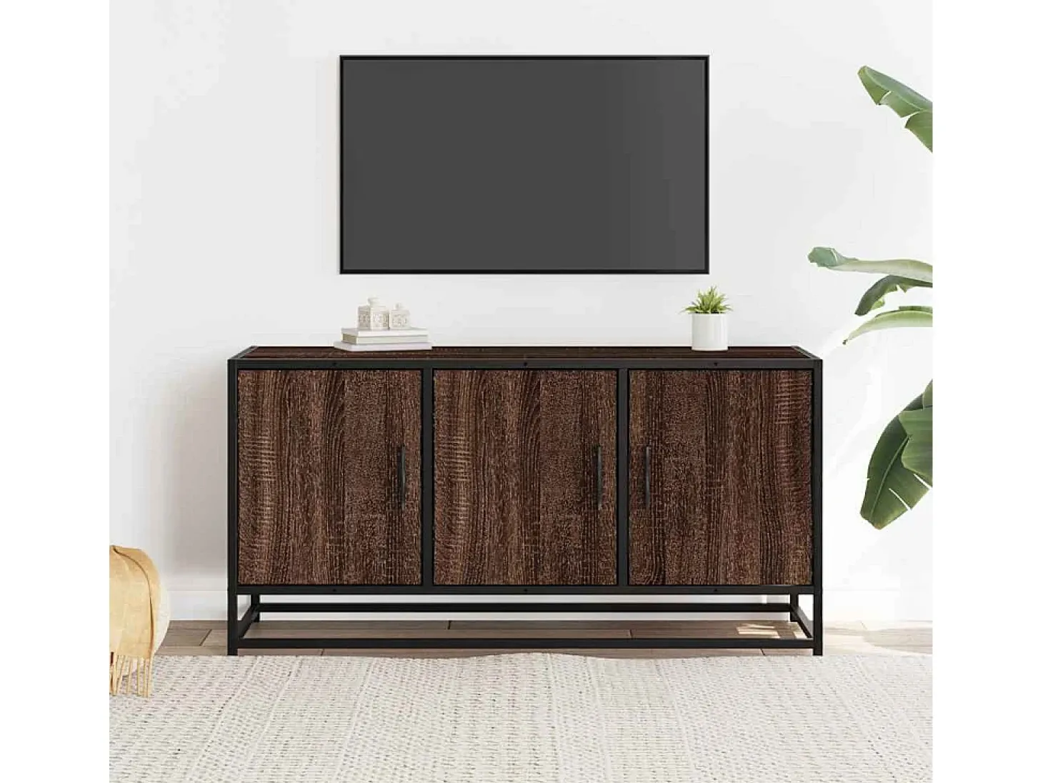 Mueble TV madera ingeniería y metal marrón roble 100x35x50 cm
