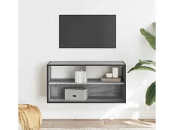 Mueble TV madera ingeniería y metal roble ahumado 80x31x39,5 cm