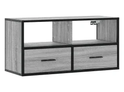 Mueble TV madera ingeniería y metal roble ahumado 80x31x39,5 cm