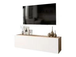 Mueble TV Moderno con Puerta en Melamina Color Blanco y Cambria 100x31.5x29.6cm - Diseño Elegante para Salón.