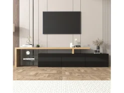 Mueble TV moderno de 2m con 3 puertas y 2 compartimentos de cristal - Black & Natural