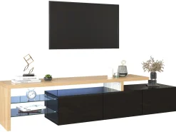 Mueble TV moderno de 2m con 3 puertas y 2 compartimentos de cristal - Black & Natural