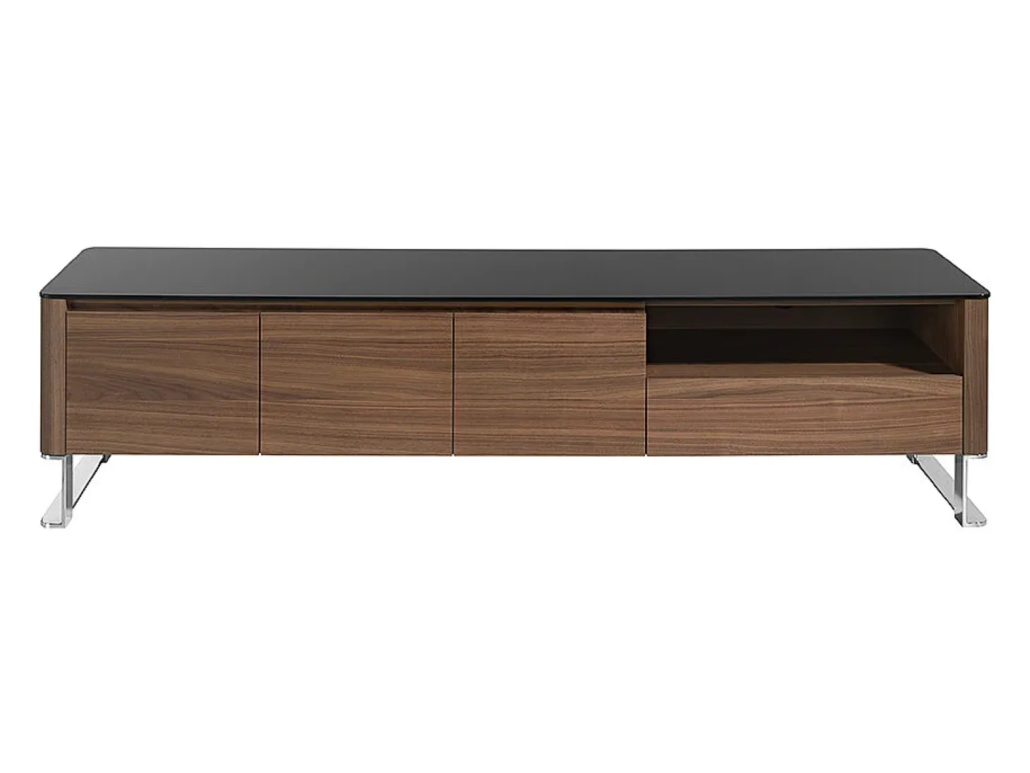 Mueble TV nogal, acero cromado y tapa de cristal negro 3047 ANGEL CERDA