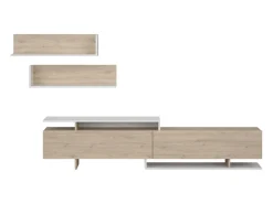 Mueble tv Orlis 2 puertas abatibles roble artisan blanco mate 46x200x33 cm