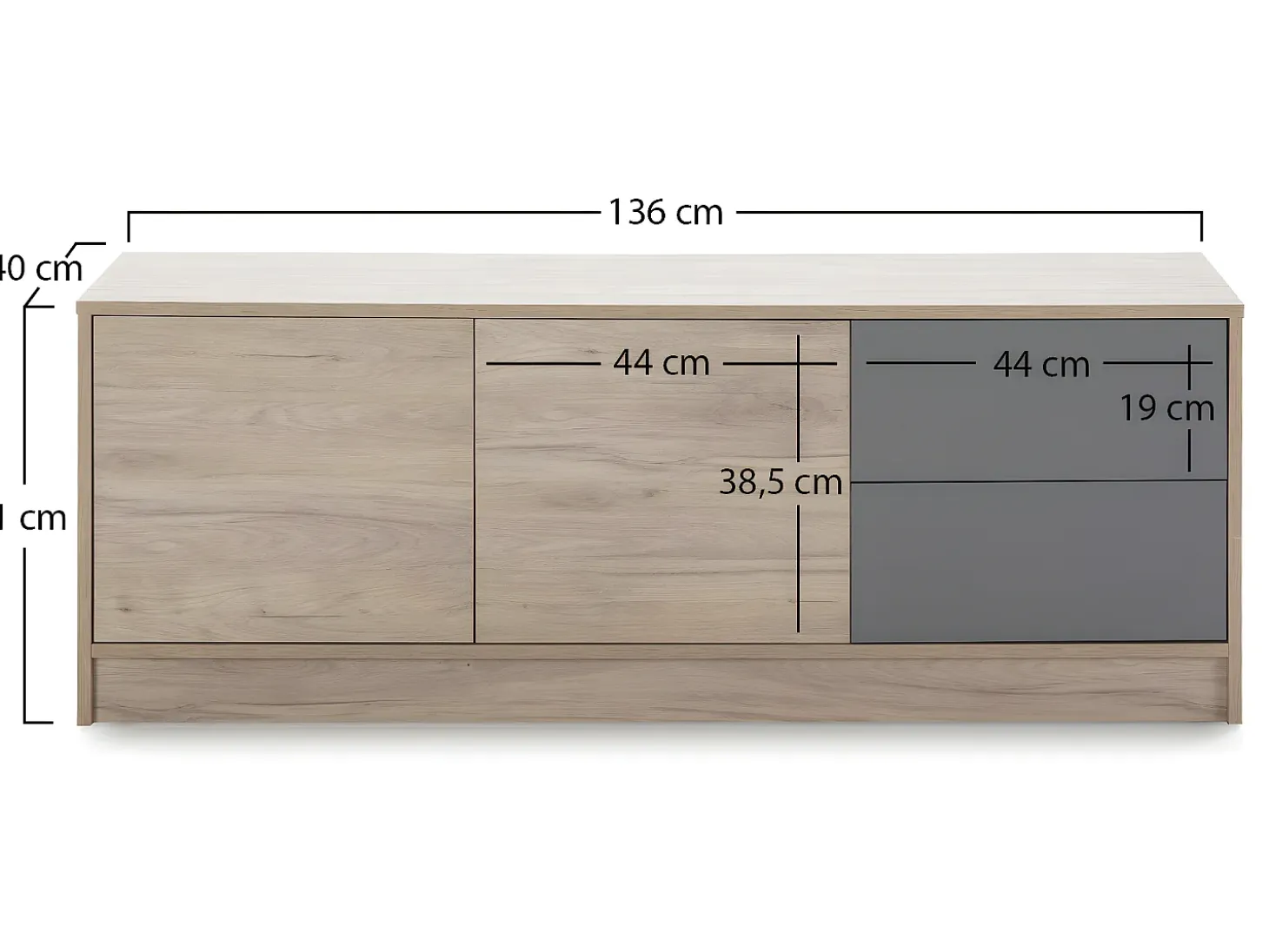 Mueble TV Panama 2 cajones 2 Puertas, Color Madera/Gris