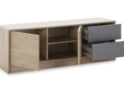Mueble TV Panama 2 cajones 2 Puertas, Color Madera/Gris