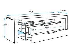 Mueble TV para Salón comedor en Blanco con LED 160x35x53cm Selma