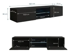 Mueble TV para Salón comedor en Negro con LED 160x38,5x30cm Tibi