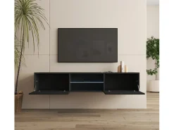 Mueble TV para Salón comedor en Negro con LED 160x38,5x30cm Tibi