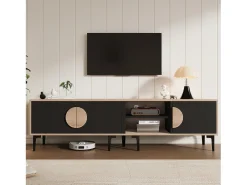 Mueble TV para TV de 80 pulgadas con 3 puertas - Color negro y madera