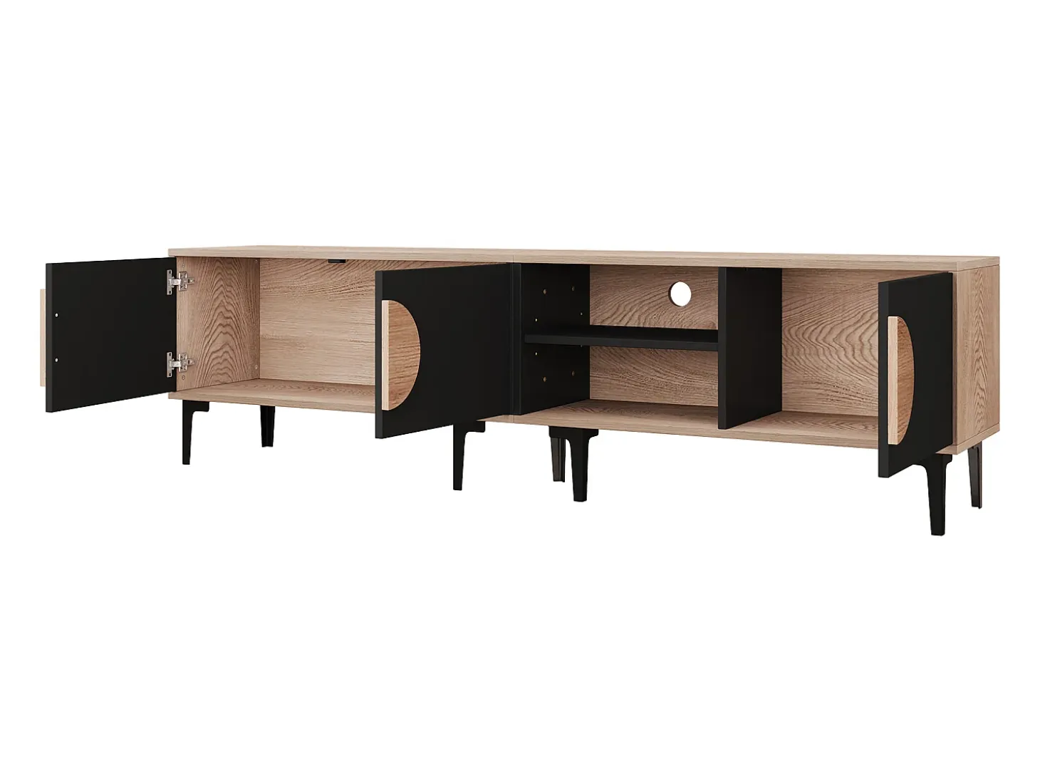 Mueble TV para TV de 80 pulgadas con 3 puertas - Color negro y madera