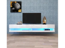 Mueble TV suspendido 140 cm con LED - Blanco