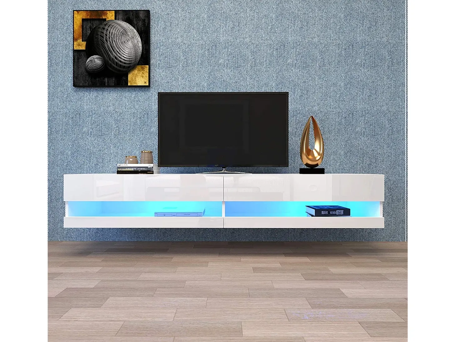 Mueble TV suspendido 140 cm con LED - Blanco