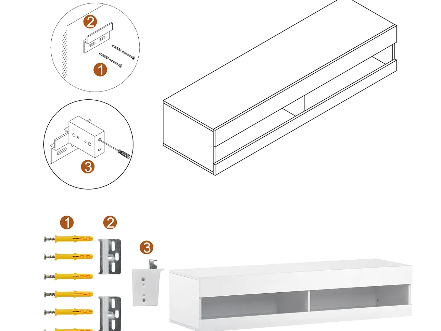 Mueble TV suspendido 140 cm con LED - Blanco