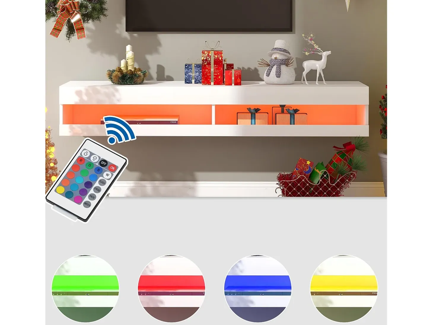 Mueble TV suspendido 140 cm con LED - Blanco