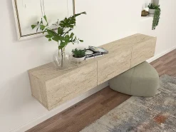 Mueble TV suspendido con 3 puertas - Efecto travertino - VIKILA