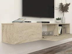 Mueble TV suspendido con 3 puertas - Efecto travertino - VIKILA