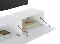 Mueble TV suspendido con 3 puertas - Blanco brillante y dorado - MARZIALO