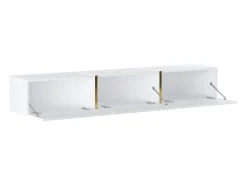Mueble TV suspendido con 3 puertas - Blanco brillante y dorado - MARZIALO