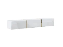 Mueble TV suspendido con 3 puertas - Blanco brillante y dorado - MARZIALO