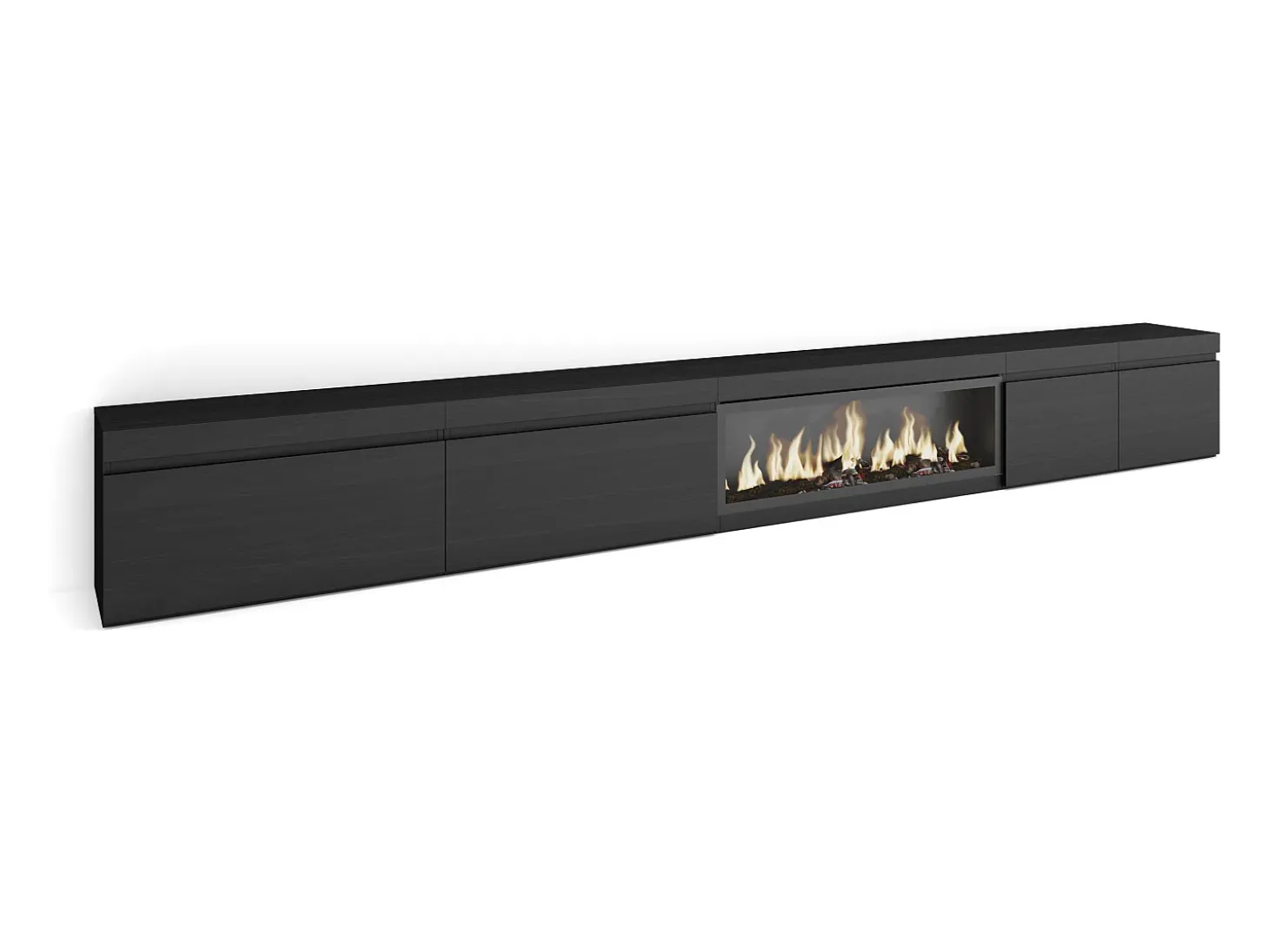 Mueble TV, Televisión, 368x35x45, Chimenea eléctrica XXL, Negro