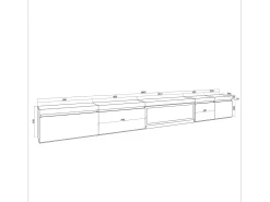 Mueble TV, Televisión, 368x35x45, Chimenea eléctrica XXL, Colgado, Suspendido, Cemento