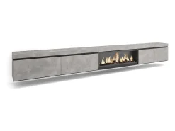 Mueble TV, Televisión, 368x35x45, Chimenea eléctrica XXL, Colgado, Suspendido, Cemento