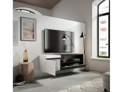 Mueble TV, Televisión, 150x35x45cm, Para TV hasta 65", Colgado, Suspendido, Blanco y negro