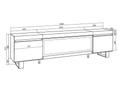 Mueble TV, Televisión, 208x35x57cm, Para TV hasta 80", Chimenea eléctrica XXL, Diseño industrial, Cemento