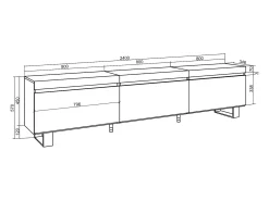 Mueble TV, Televisión, 240x35x57cm, Diseño industrial, Negro