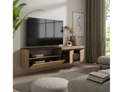 Mueble TV, Televisión, 200x35x45cm, Para TV hasta 80", Colgado, Suspendido, Roble y negro