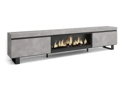 Mueble TV, Televisión, 267x35x57cm, Para TV gran formato, Chimenea eléctrica XXL, Diseño industrial, Cemento