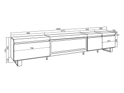 Mueble TV, Televisión, 288x35x57cm, Para TV gran formato, Chimenea eléctrica XXL, Diseño industrial, Roble
