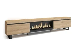 Mueble TV, Televisión, 288x35x57cm, Para TV gran formato, Chimenea eléctrica XXL, Diseño industrial, Roble