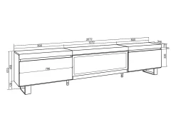Mueble TV, Televisión, 267x35x57cm, Para TV gran formato, Chimenea eléctrica XXL, Diseño industrial, Roble y negro