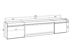 Mueble TV, Televisión, 208x35x45cm, Para TV hasta 80", Chimenea eléctrica XXL, Colgado, Suspendido, Roble