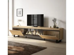 Mueble TV, Televisión, 267x35x57cm, Para TV gran formato, Chimenea eléctrica XXL, Diseño industrial, Roble