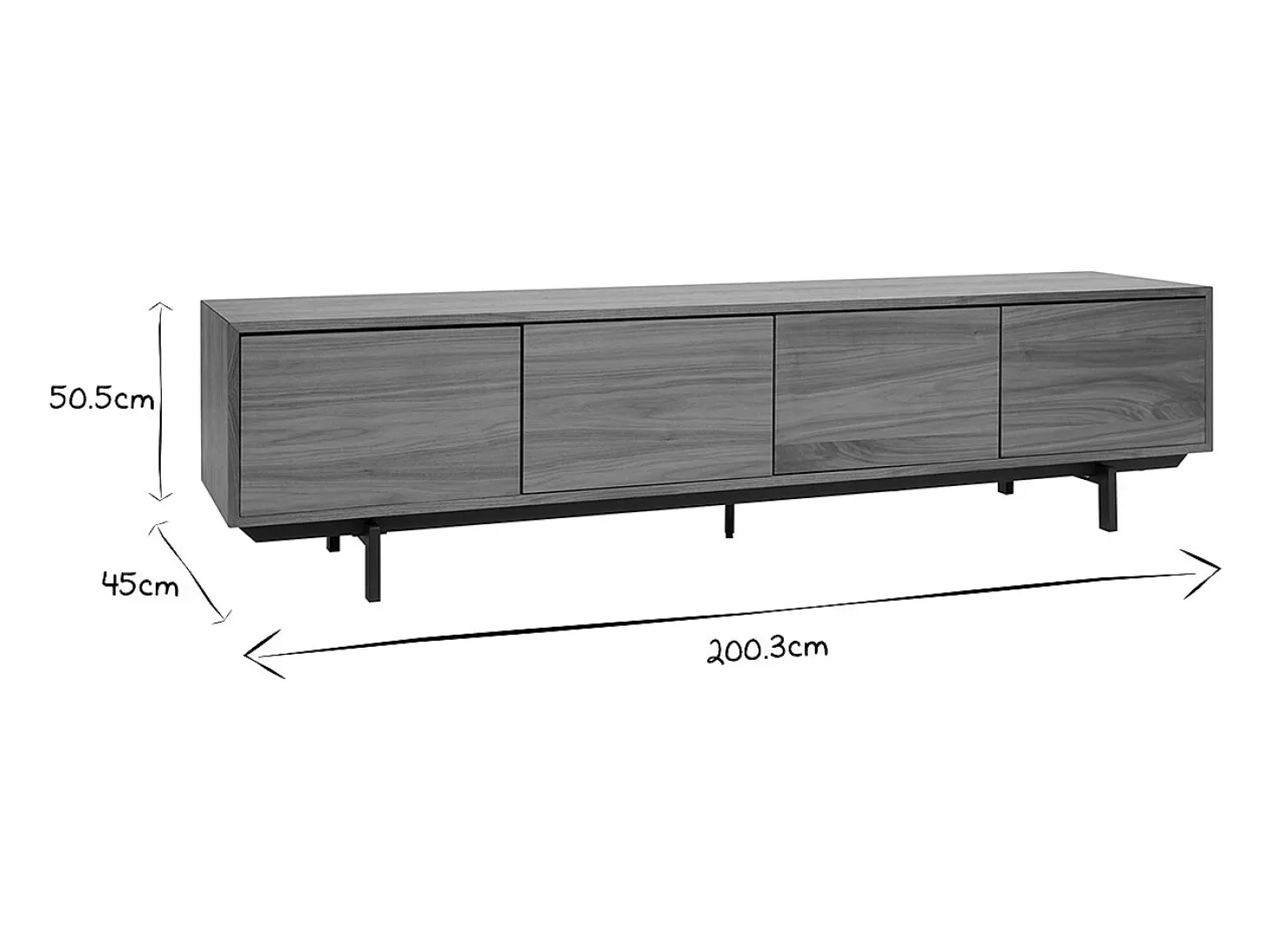 Mueble TV vintage de nogal y metal 200 cm MANNY