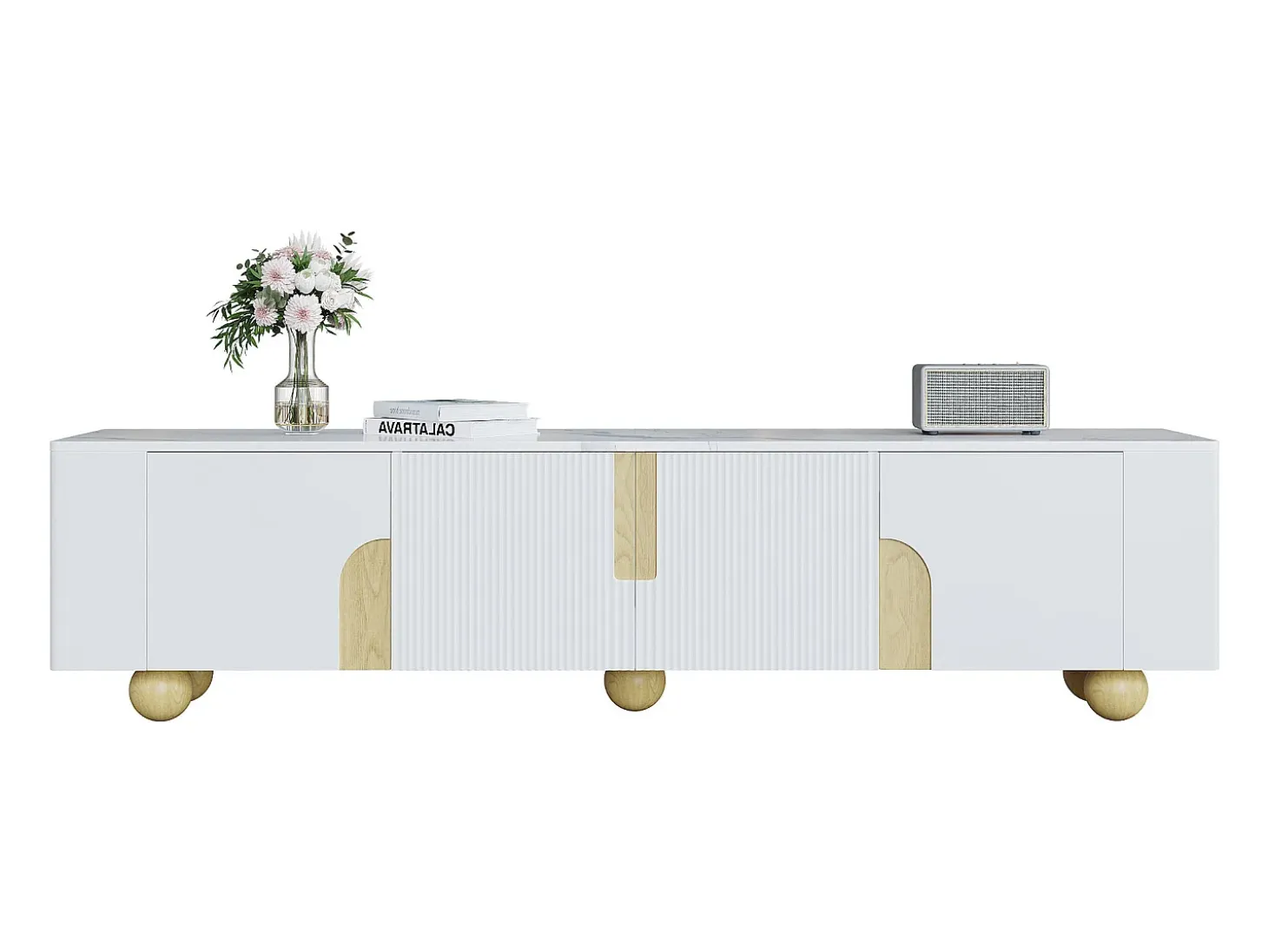 Mueble TV 180x40x44 cm - 4 puertas - MDF+aglomerado - blanco