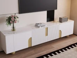 Mueble TV 180x40x44 cm - 4 puertas - MDF+aglomerado - blanco